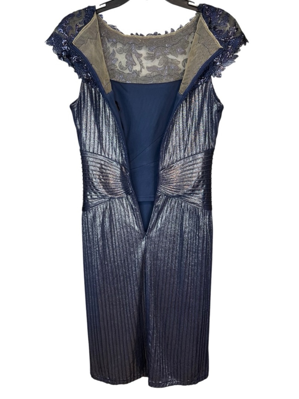 Tadashi Shoji pleated metallic dress with lace - Picture 9 of 16